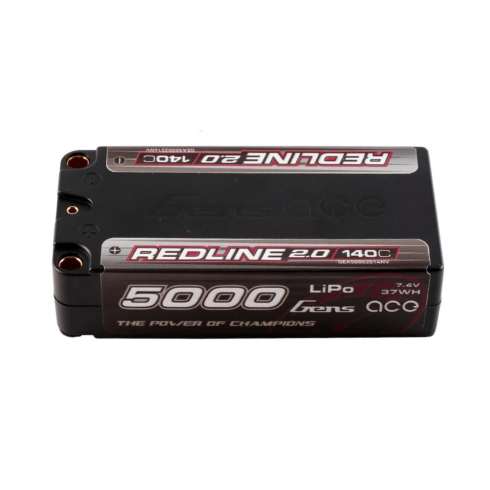 Gens ace 5000mAh 2S 140C 7.4V Shorty Lipo Battery | 5.0mm bullet | Redline 2.0