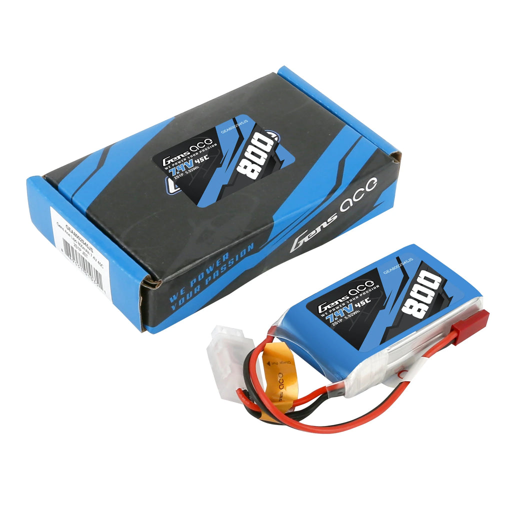 Gens ace 800mAh 2S 45C 7.4V Lipo Battery | JST-SYP Plug | Air Classic (Non-G-Tech)