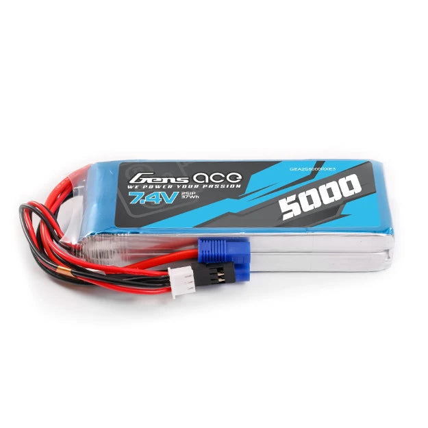 Gens ace 5000mAh 2S 7.4V Lipo Battery | EC3 or JR Plug | TX&RX