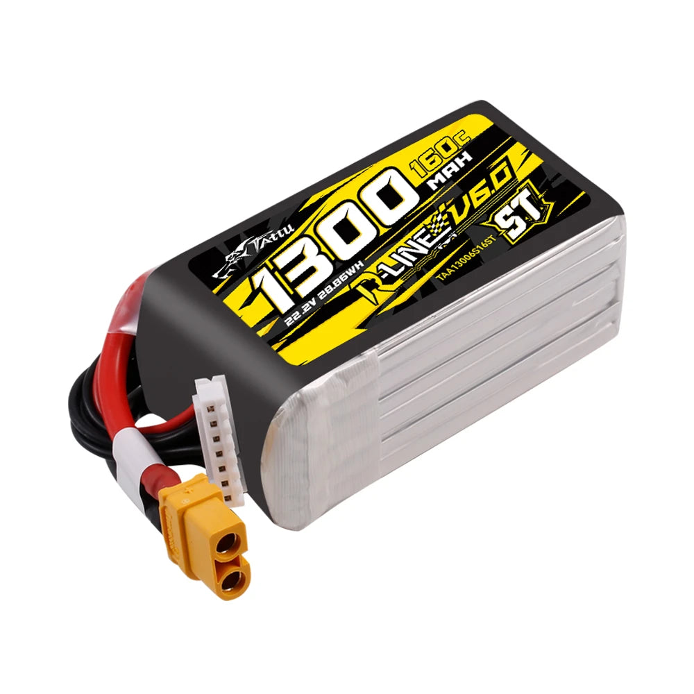 Tattu 1300mAh 6S 160C 22.2V ST Lipo Battery | XT60 Plug | R-Line 6.0