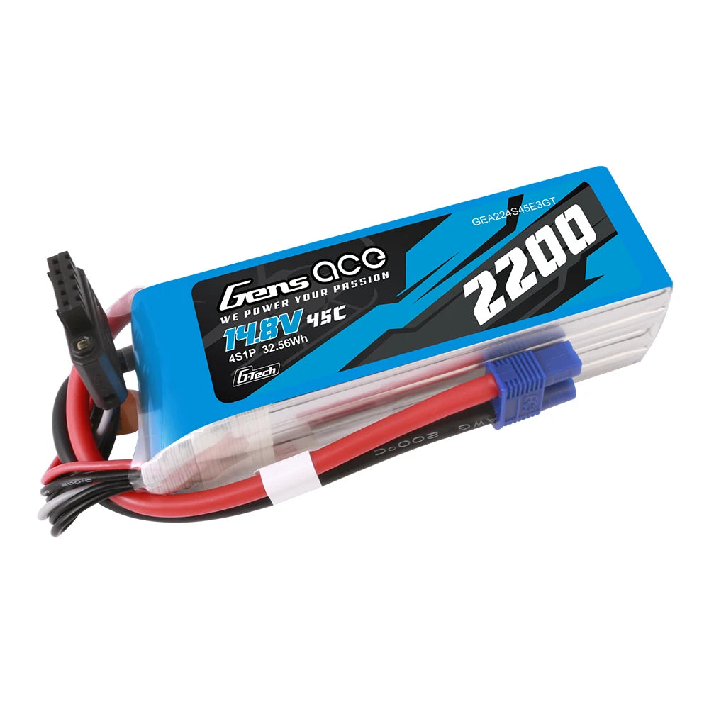 Gens ace 2200mAh 4S 45C 14.8V Lipo Battery | EC3 Plug | Air Classic