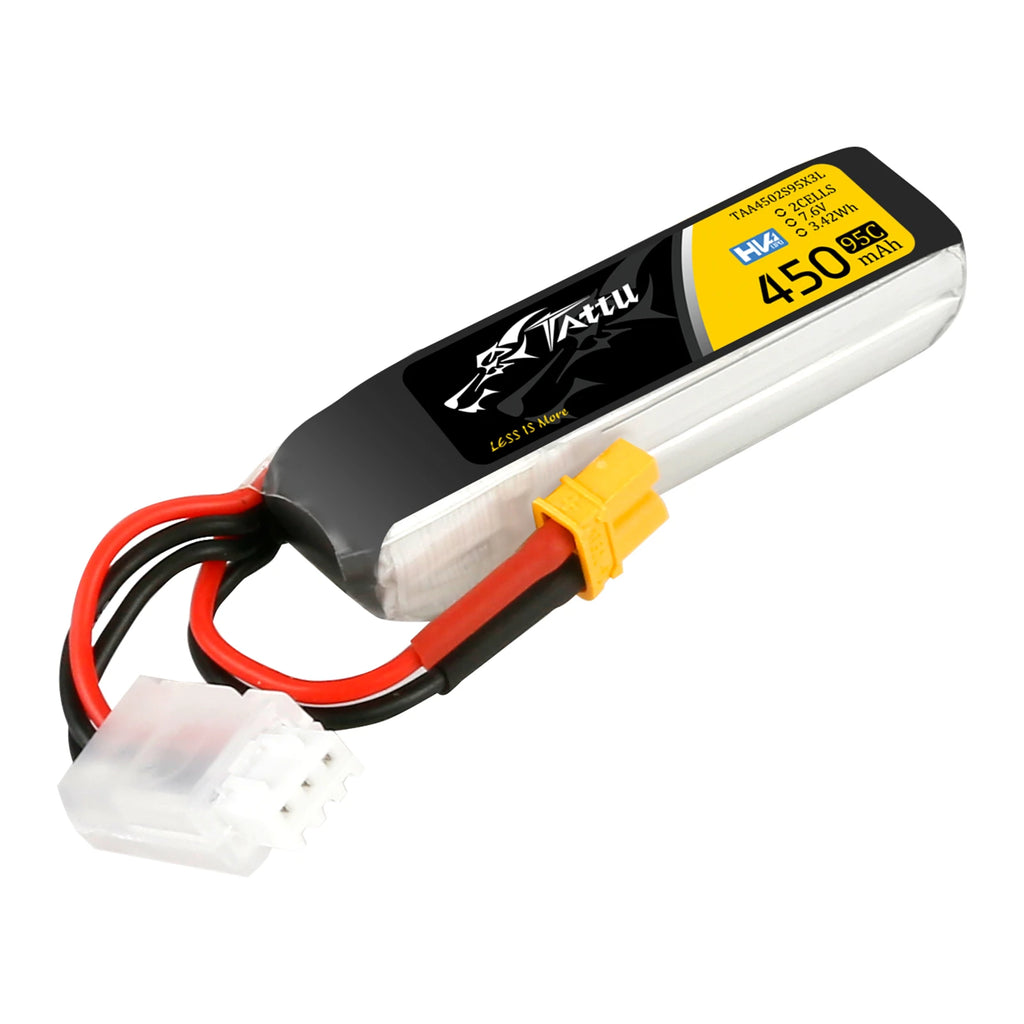 Tattu 450mAh 2S 95C 7.6V(HV) Long Lipo Battery | XT30 Plug | FPV Classic