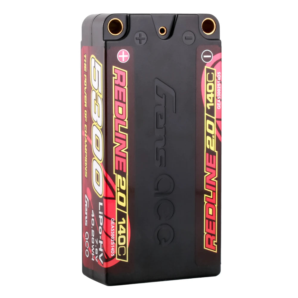 Gens ace 5300mAh 2S 140C 7.6V(HV) Shorty Lipo Battery | 5.0mm bullet | Redline 2.0