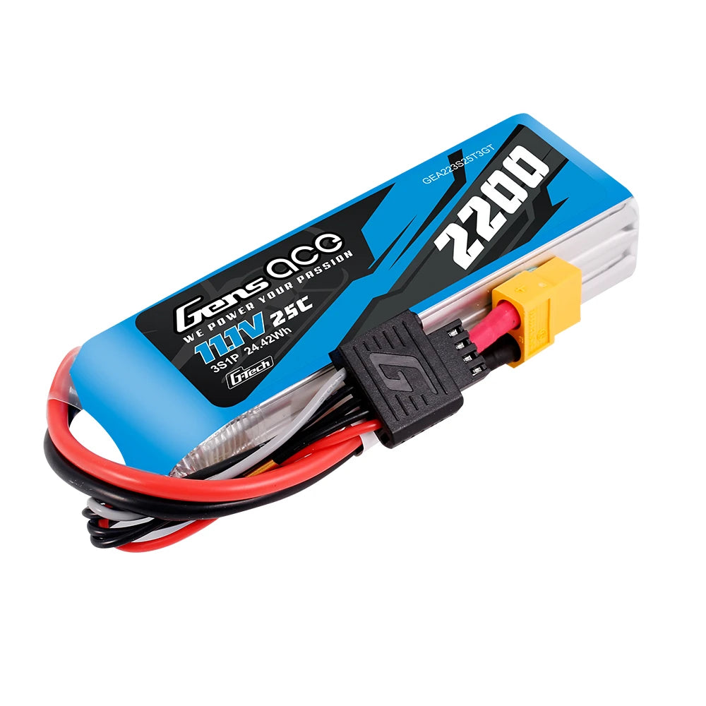 Gens ace 2200mAh 3S 25C 11.1V Lipo Battery | XT60+EC3+Deans | Air Classic
