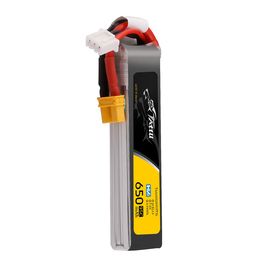 Tattu 650mAh 2S 95C 7.6V(HV) Long Lipo Battery | XT30 Plug | FPV Classic
