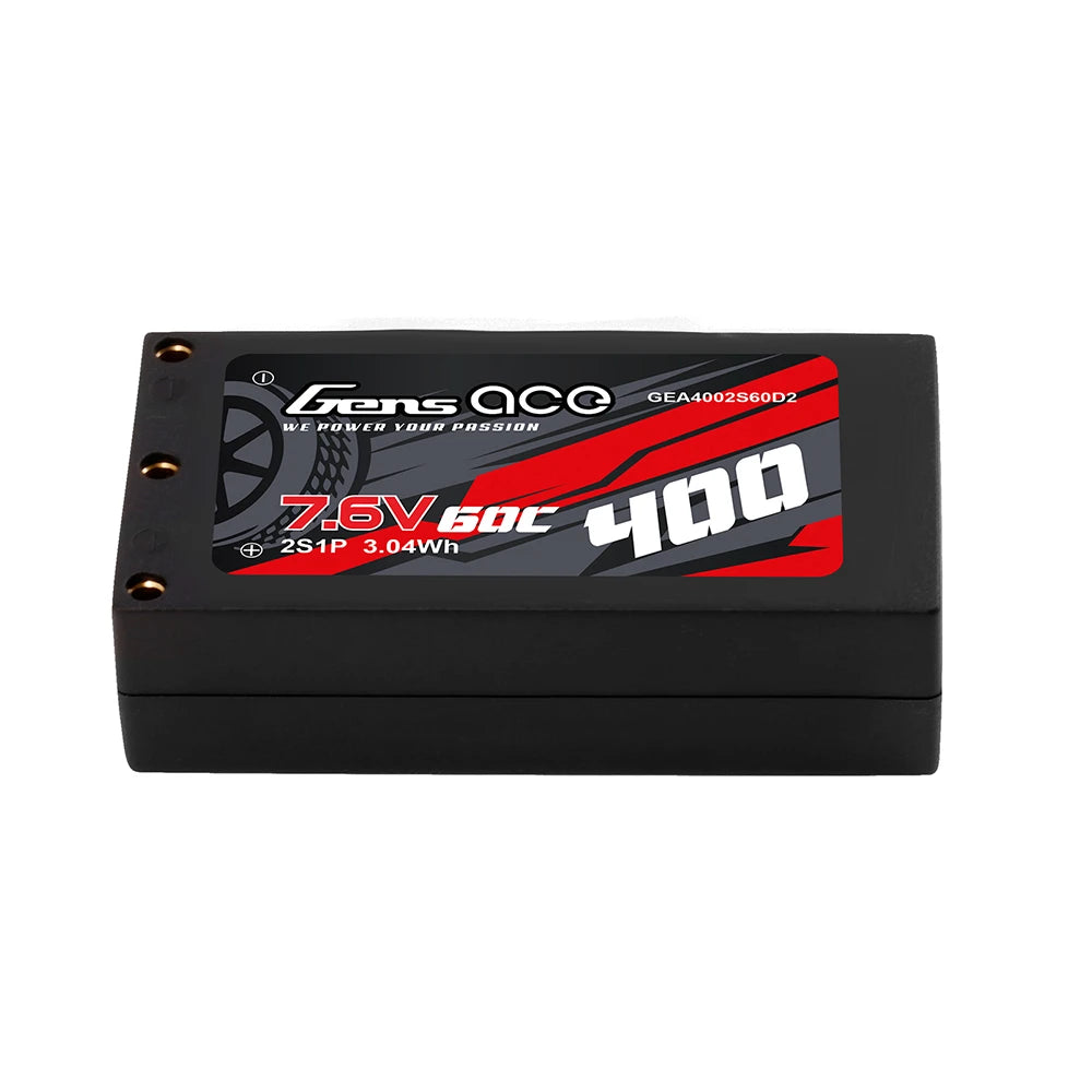 Gens ace 400mAh 2S 60C 7.6V(HV) Lipo Battery | Hardcase | 2mm Bullet to XT60 Adapter | Car Classic