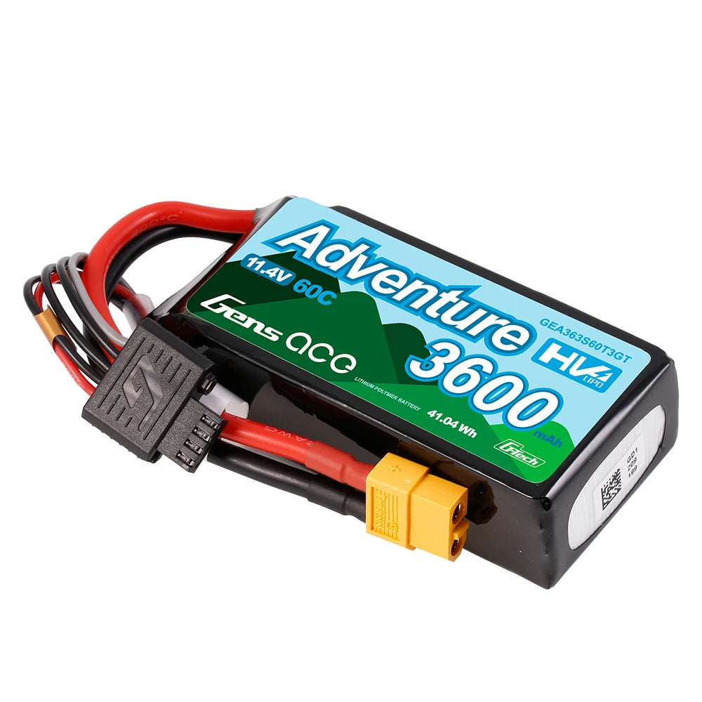 Gens ace 3600mAh 3S 60C 11.4V(HV) Lipo Battery | XT60+Deans | Adventure