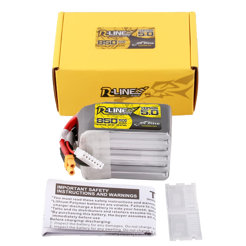 Tattu 850mAh 6S 150C 22.2V Lipo Battery | XT30U-F Plug | R-Line 5.0