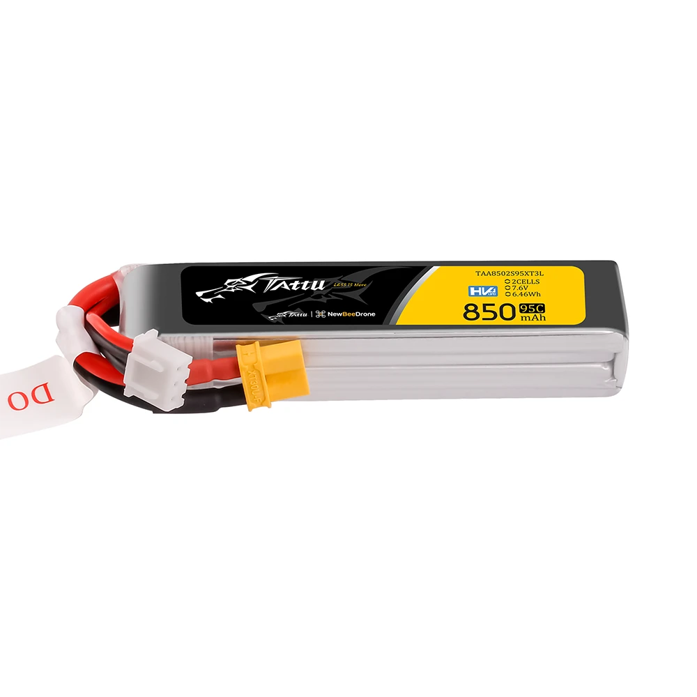 Tattu 850mAh 2S 95C 7.6V(HV) Long Lipo Battery | XT30 Plug | FPV Classic