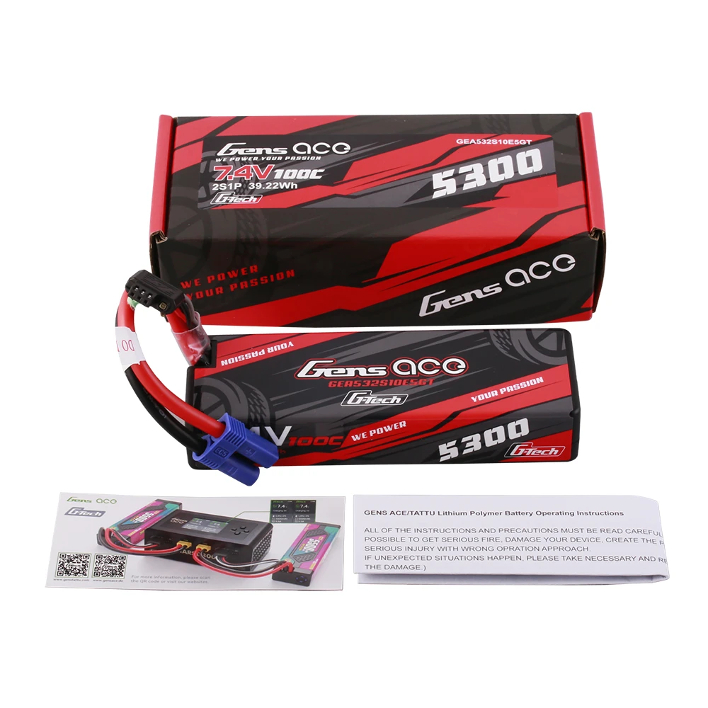 Gens ace 5300mAh 2S 100C 7.4V Lipo Battery | Hardcase | EC5 Plug | Car Classic