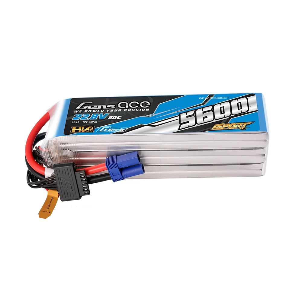 Gens ace 5600mAh 6S 80C 22.8V(HV) Lipo Battery | EC5 Plug | Sport