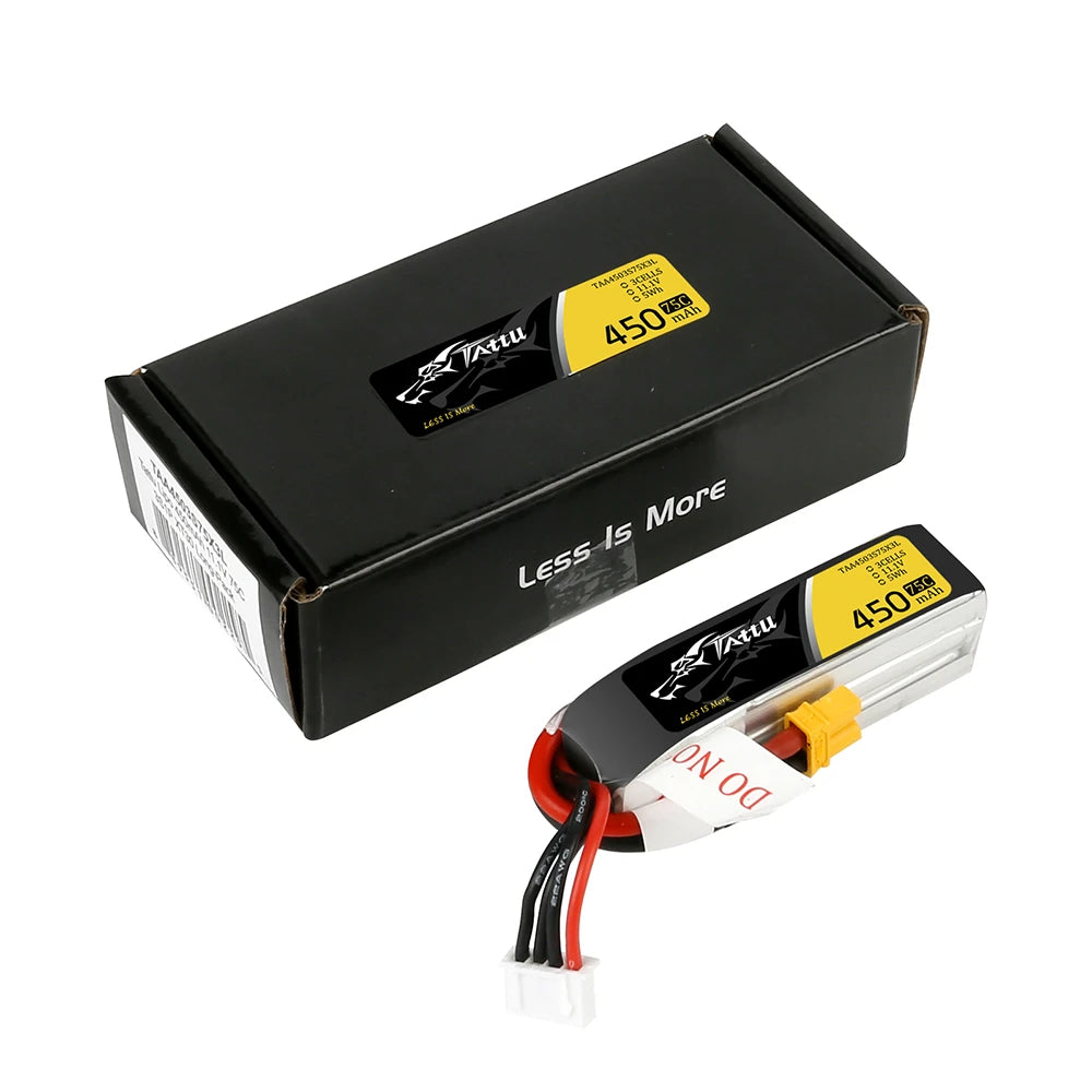 Tattu 450mAh 3S 75C 11.1V Long Lipo Battery | XT30 Plug | FPV Classic