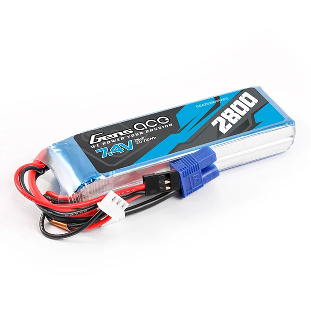 Gens ace 2800mAh 2S 7.4V Lipo Battery | EC3+JR Plug | TX&RX