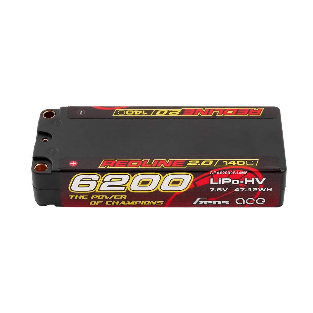 Gens ace 6200mAh 2S 140C 7.6V(HV) Mid-size Lipo Battery | 5.0mm bullet | Redline 2.0