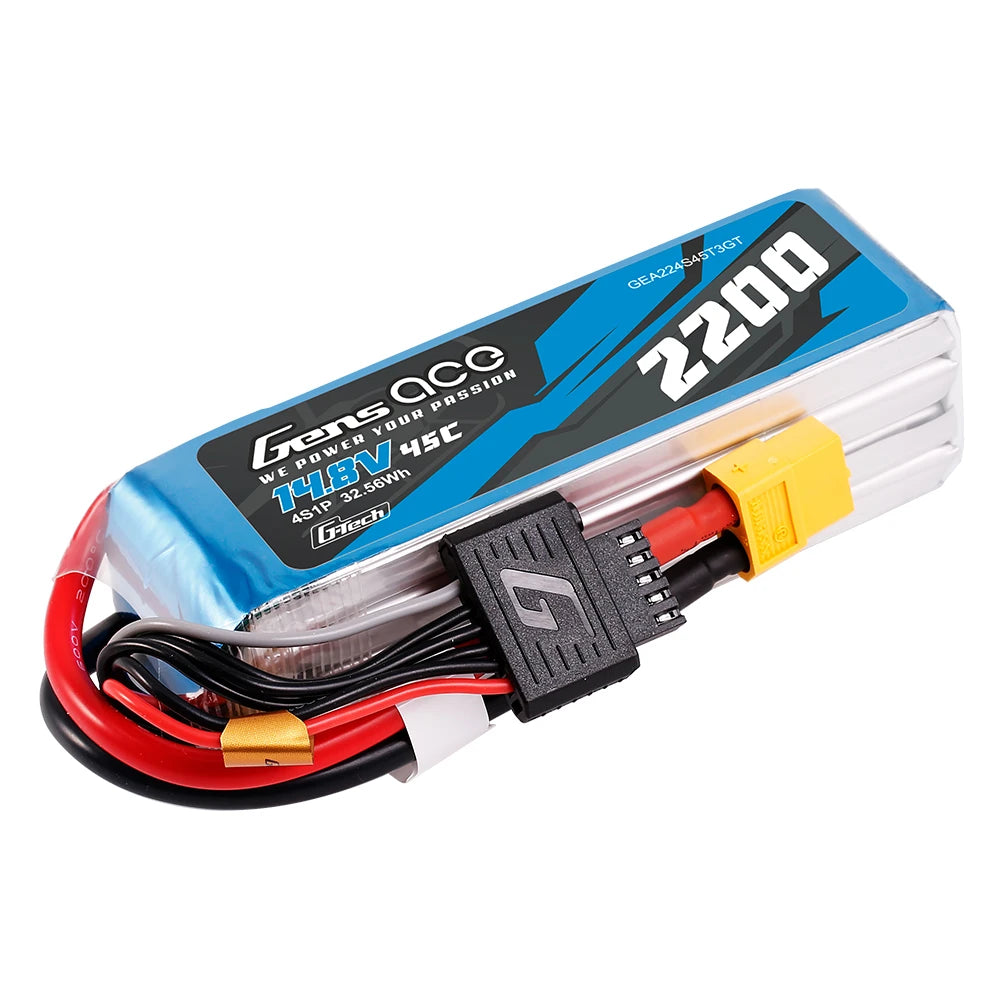 Gens ace 2200mAh 4S 45C 14.8V Lipo Battery | XT60+EC3+Deans | Air Classic