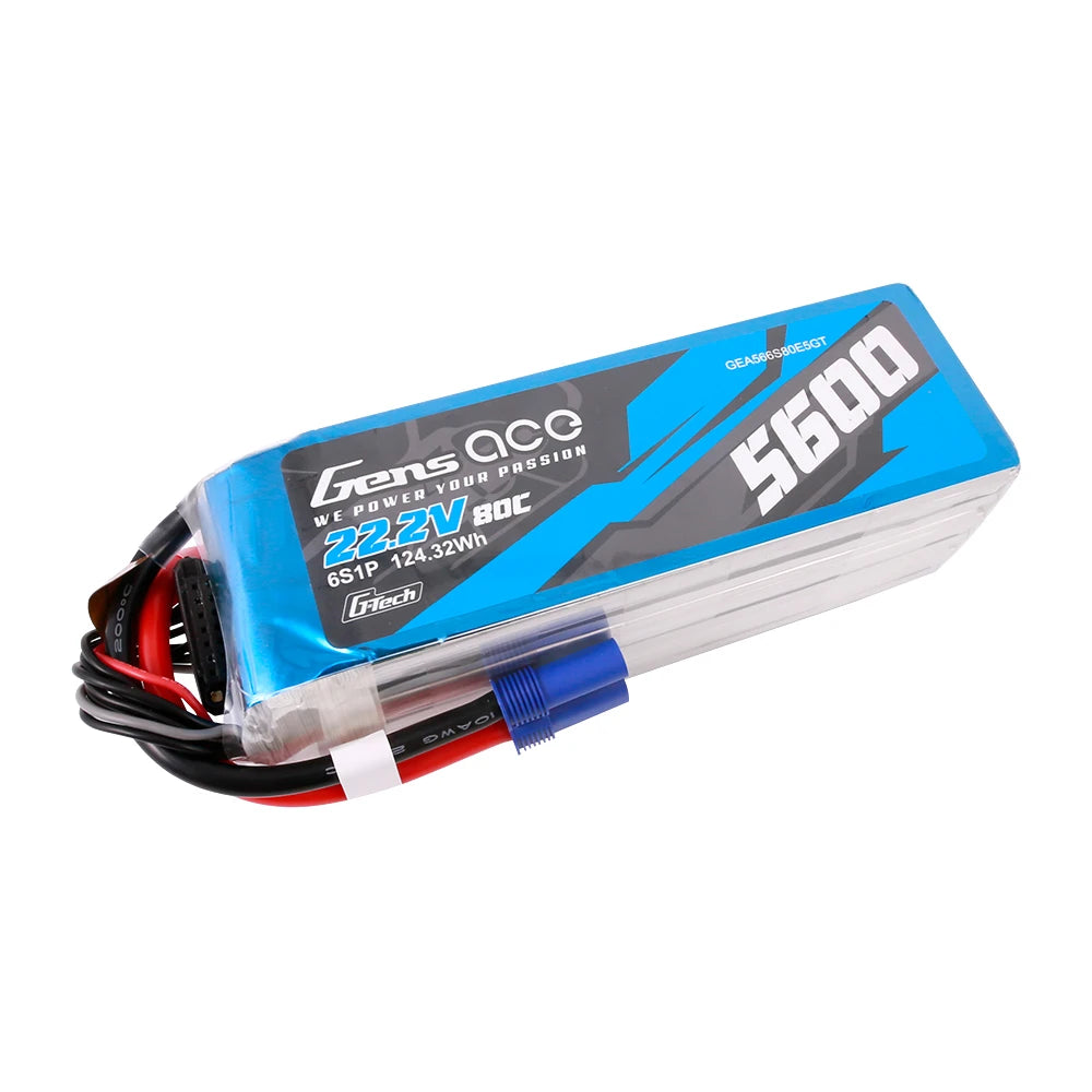 Gens ace 5600mAh 6S 80C 22.2V Lipo Battery | EC5 Plug | Air Classic