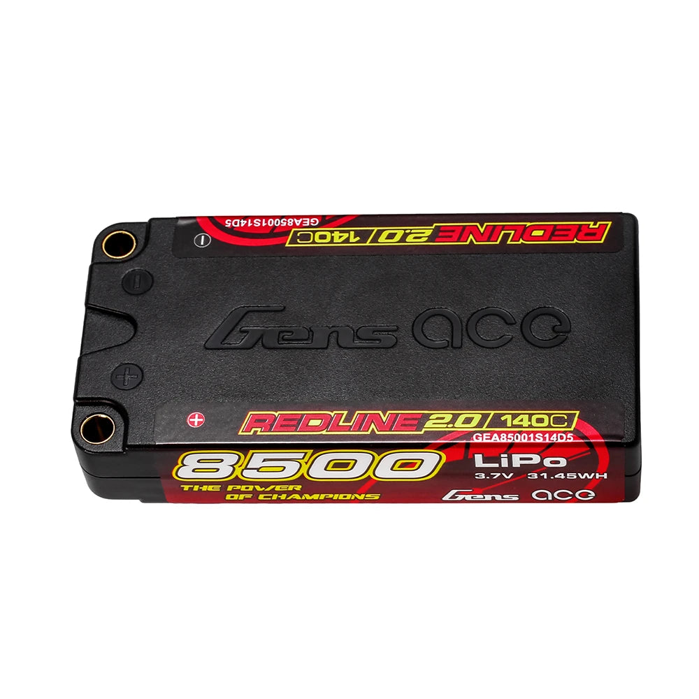 Gens ace 8500mAh 1S 140C 3.7V Shorty Lipo Battery | 5.0mm bullet | Redline 2.0