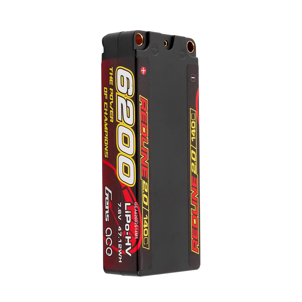 Gens ace 6200mAh 2S 140C 7.6V(HV) Mid-size Lipo Battery | 5.0mm bullet | Redline 2.0