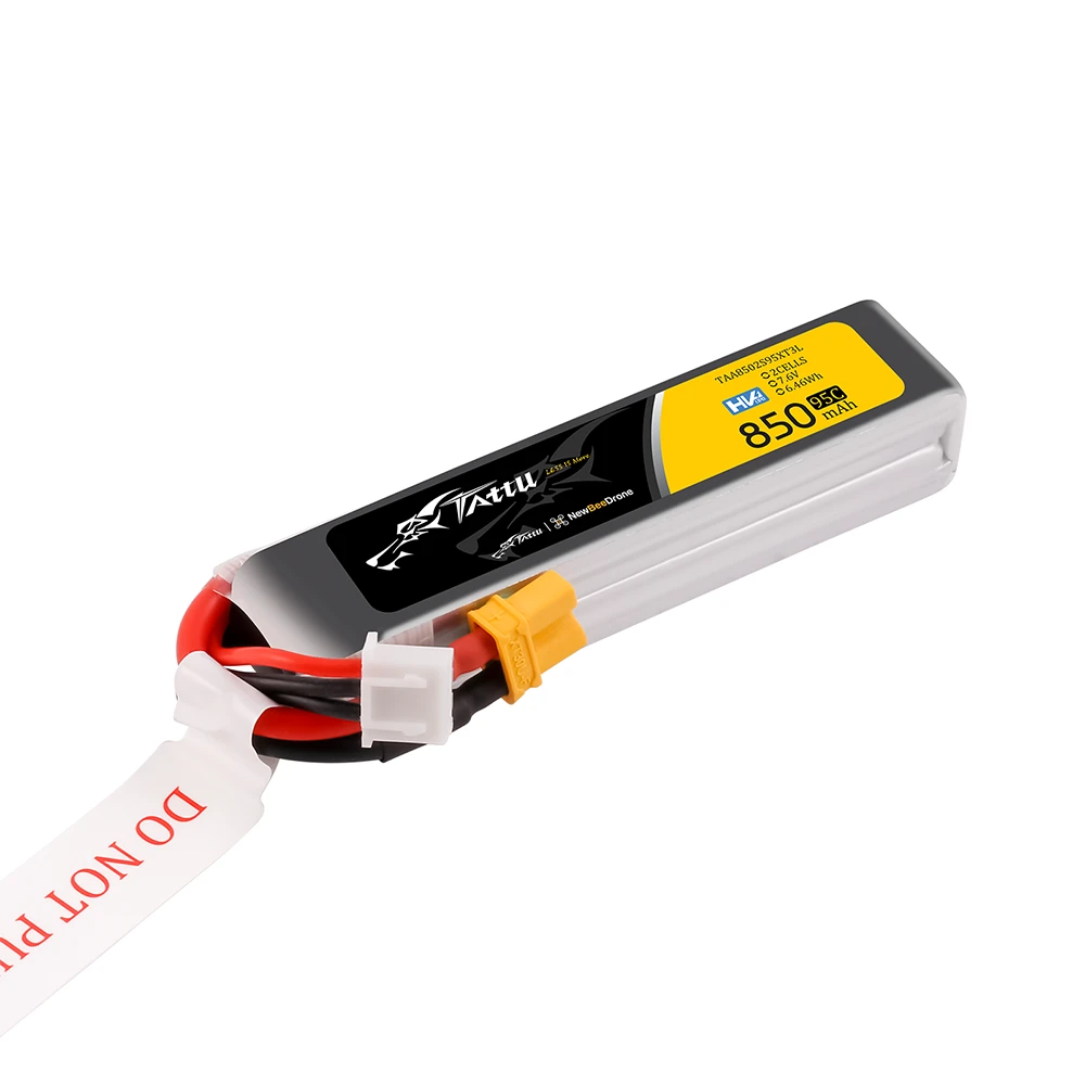 Tattu 850mAh 2S 95C 7.6V(HV) Long Lipo Battery | XT30 Plug | FPV Classic