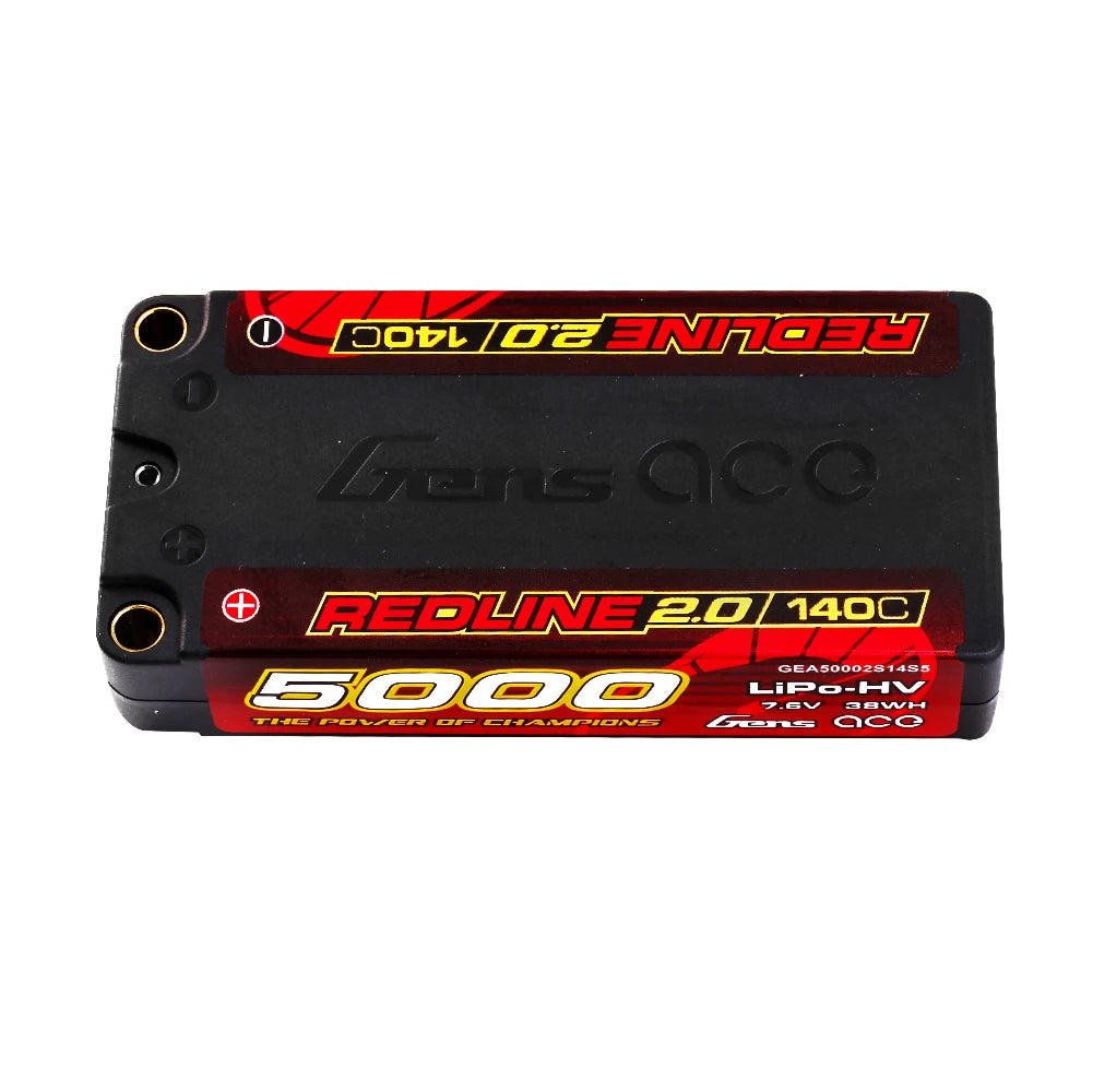 Gens ace 5000mAh 2S 140C 7.6V(HV) Shorty Lipo Battery | 5.0mm bullet | Redline 2.0