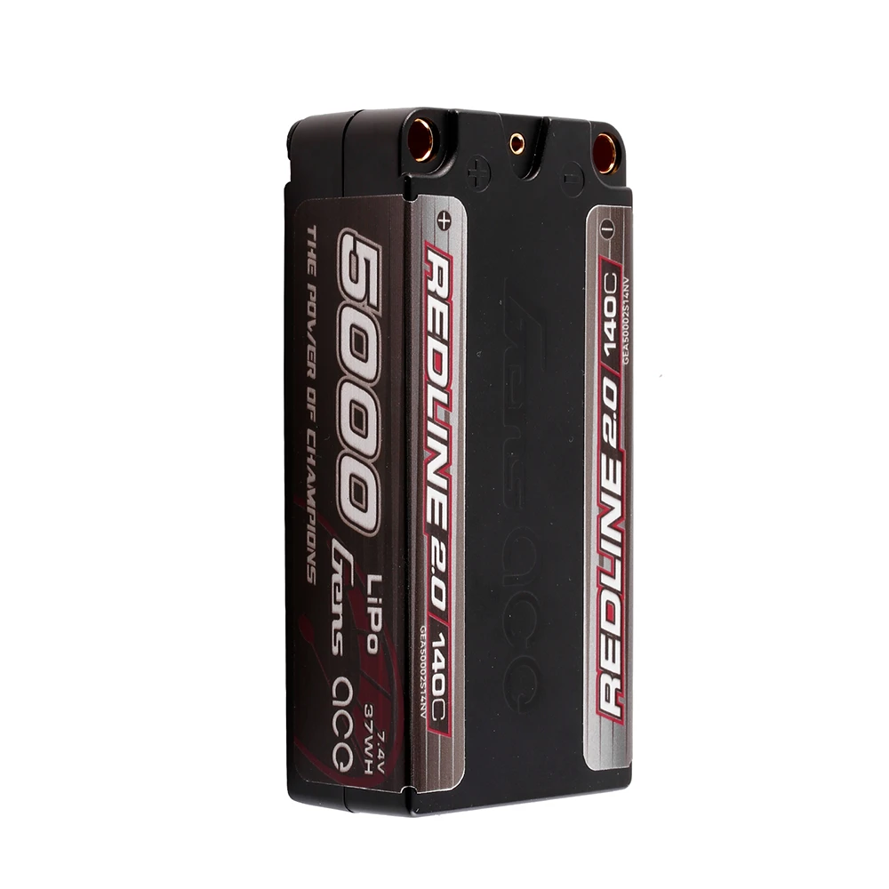 Gens ace 5000mAh 2S 140C 7.4V Shorty Lipo Battery | 5.0mm bullet | Redline 2.0