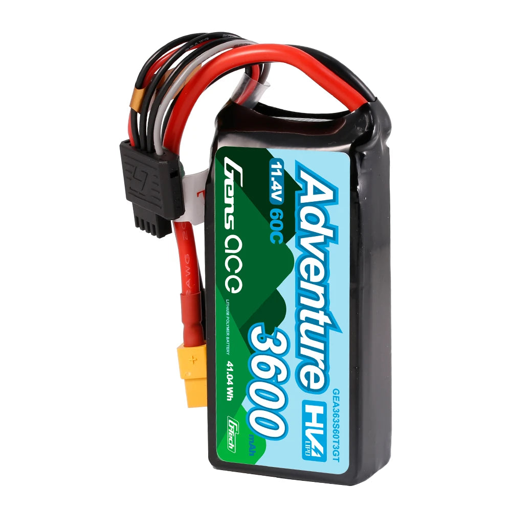 Gens ace 3600mAh 3S 60C 11.4V(HV) Lipo Battery | XT60+Deans | Adventure