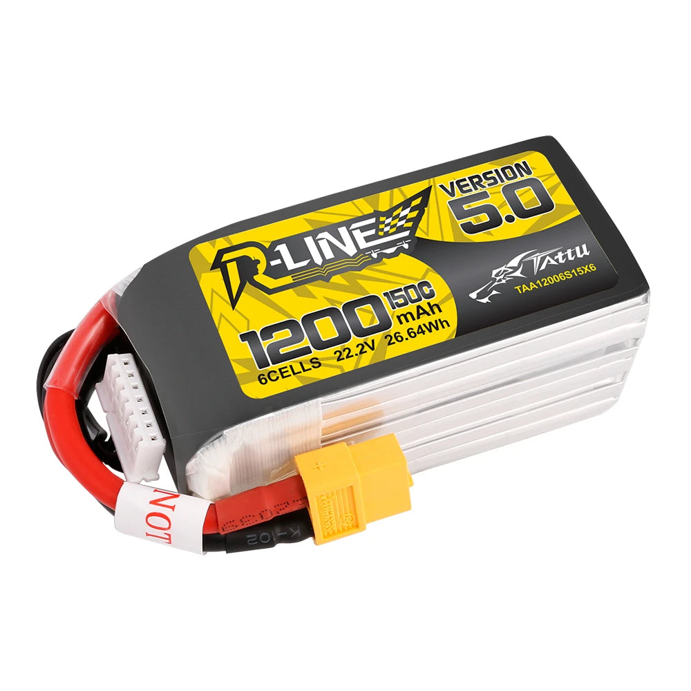 Tattu 1200mAh 6S 150C 22.2V Lipo Battery | XT60 Plug | R-Line 5.0