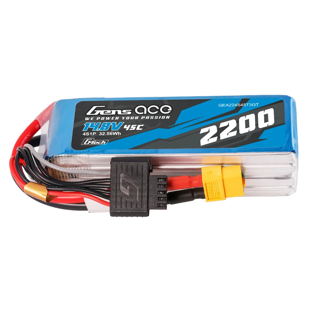 Gens ace 2200mAh 4S 45C 14.8V Lipo Battery | XT60+EC3+Deans | Air Classic