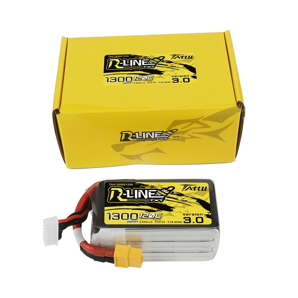 Tattu 1300mAh 6S 120C 22.2V Lipo Battery | XT60 Plug | R-Line 3.0