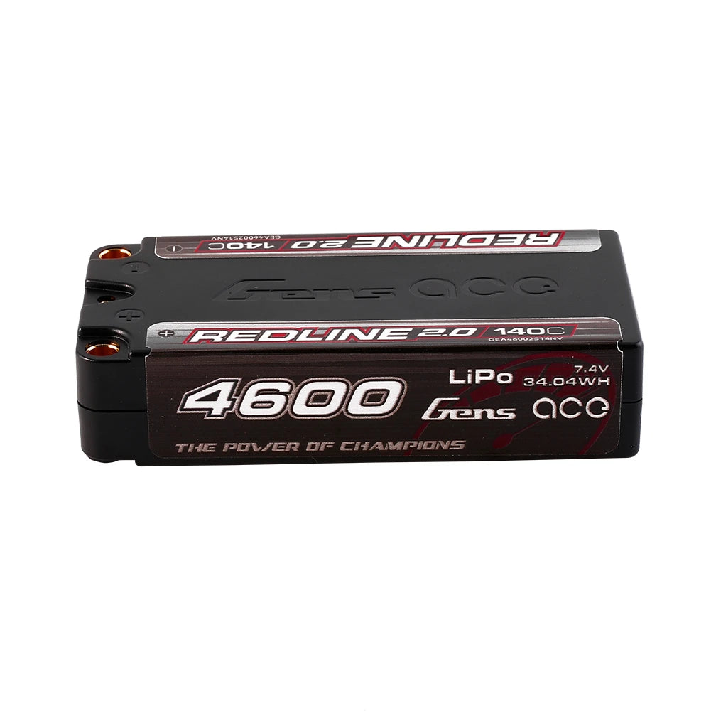 Gens ace 4600mAh 2S 140C 7.4V Shorty Lipo Battery | 5.0mm bullet | Redline 2.0