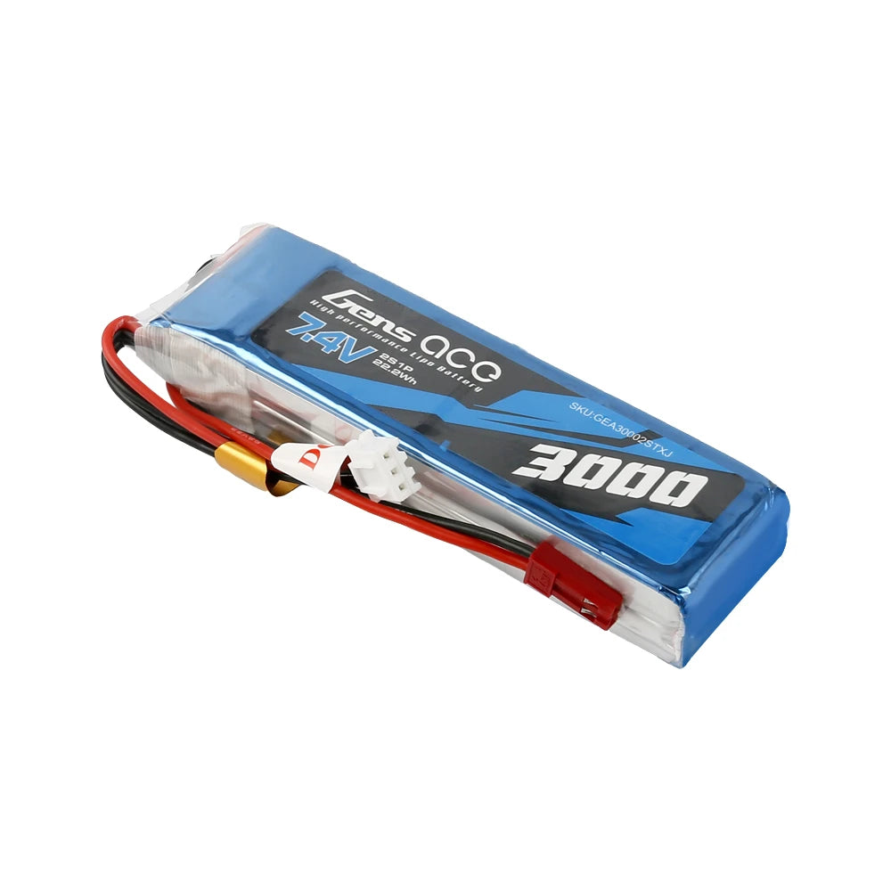 Gens ace 3000mAh 2S 7.4V Lipo Battery | JST Plug | TX&RX
