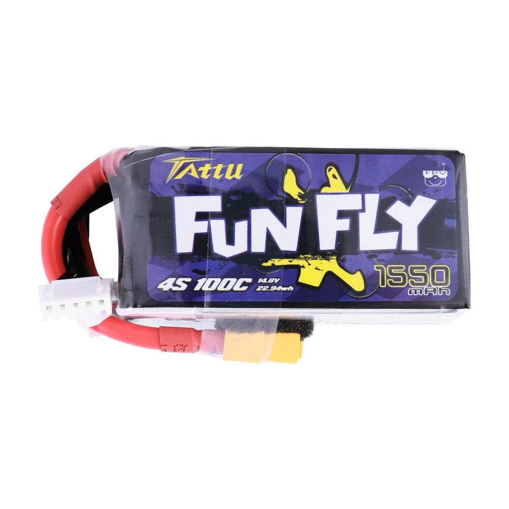 Tattu 1550mAh 4S 100C 14.8V Lipo Battery | XT60 Plug | FunFly