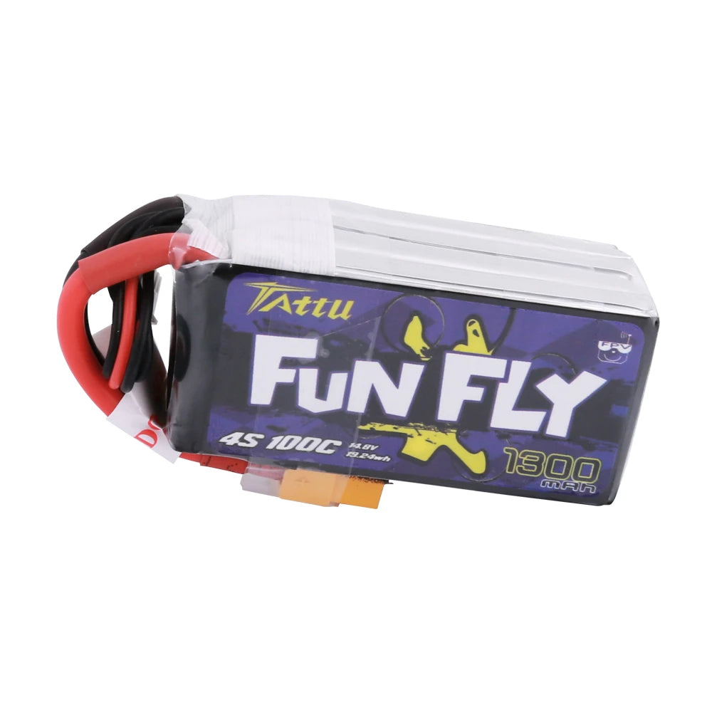 Tattu 1300mAh 4S 100C 14.8V Lipo Battery | XT60 Plug | FunFly