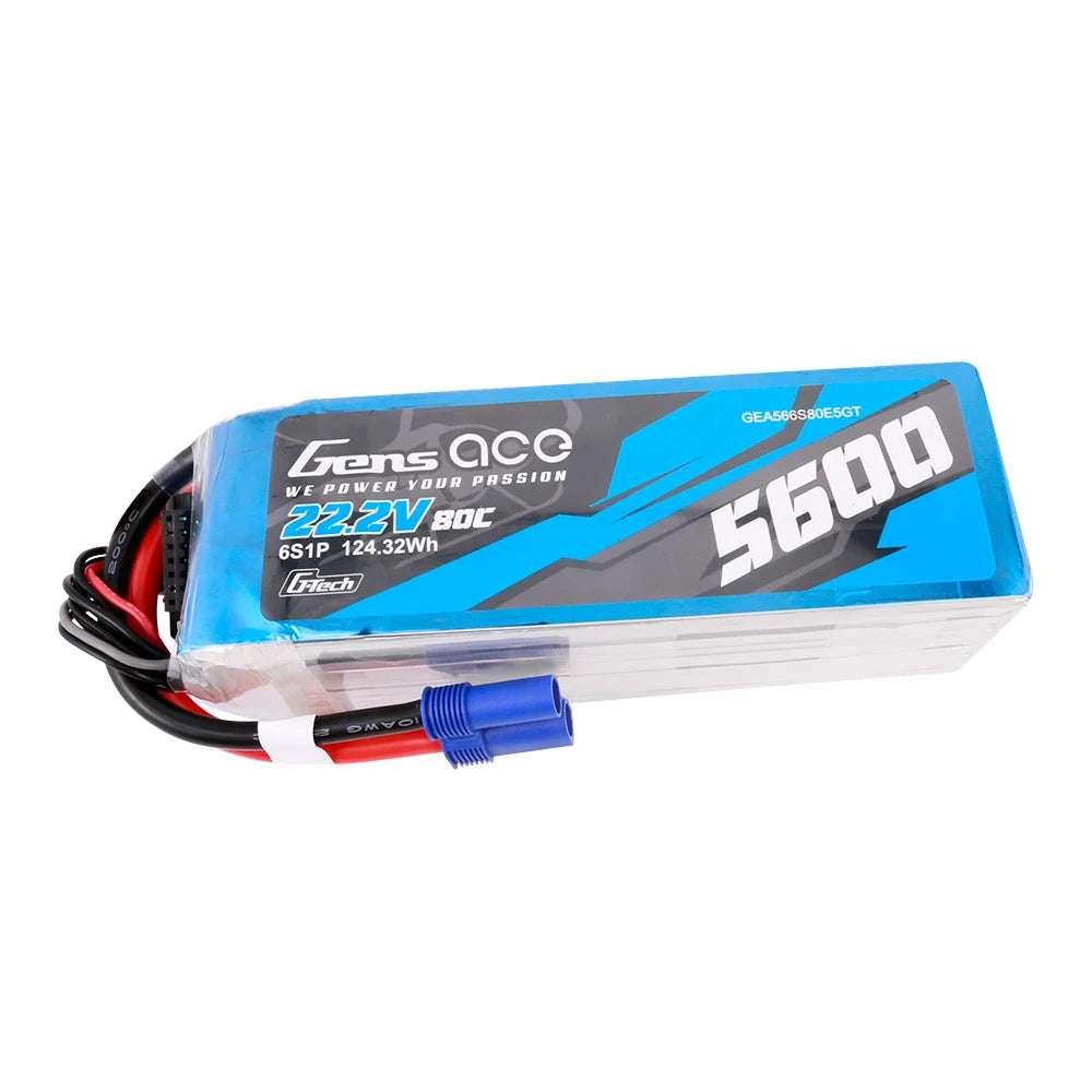 Gens ace 5600mAh 6S 80C 22.2V Lipo Battery | EC5 Plug | Air Classic