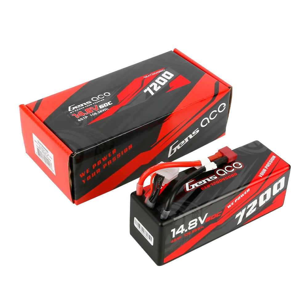Gens ace 7200mAh 4S 60C 14.8V Lipo Battery | Hardcase | Deans Plug | Car Classic (Non-G-Tech)