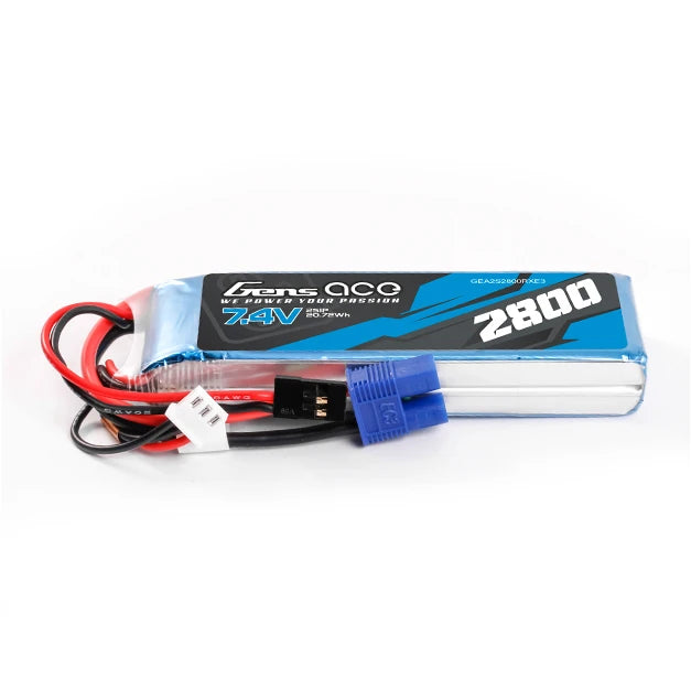 Gens ace 2800mAh 2S 7.4V Lipo Battery | EC3+JR Plug | TX&RX