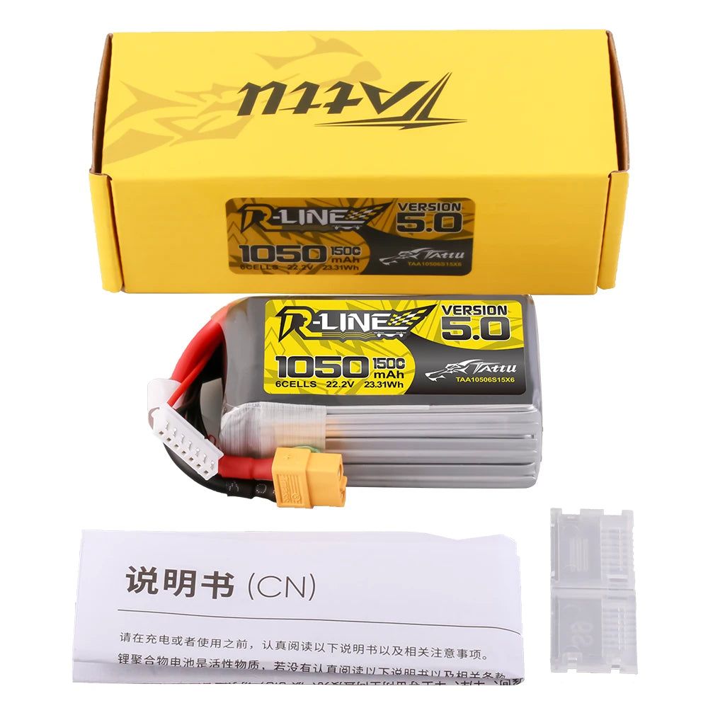 Tattu 1050mAh 6S 150C 22.2V Lipo Battery | XT60 Plug | R-Line 5.0