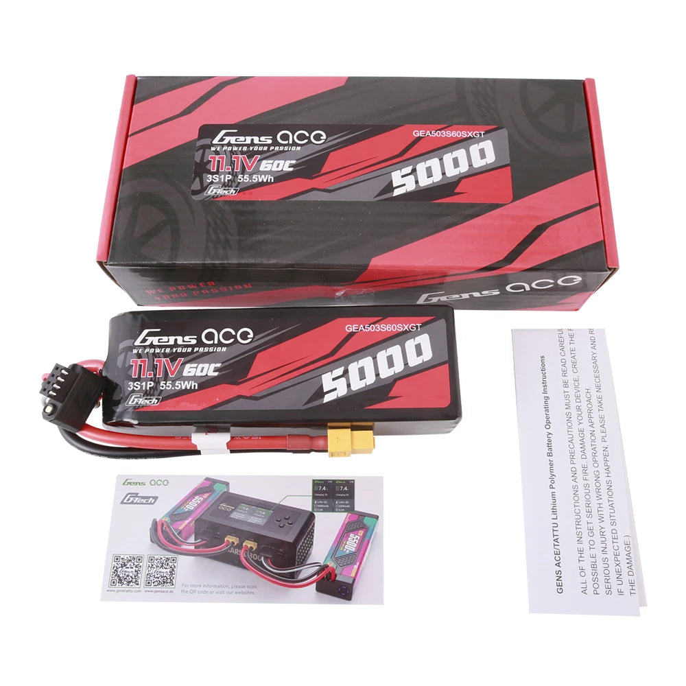 Gens ace 5000mAh 3S 60C 11.1V Lipo Battery | XT60 Plug | Car Classic