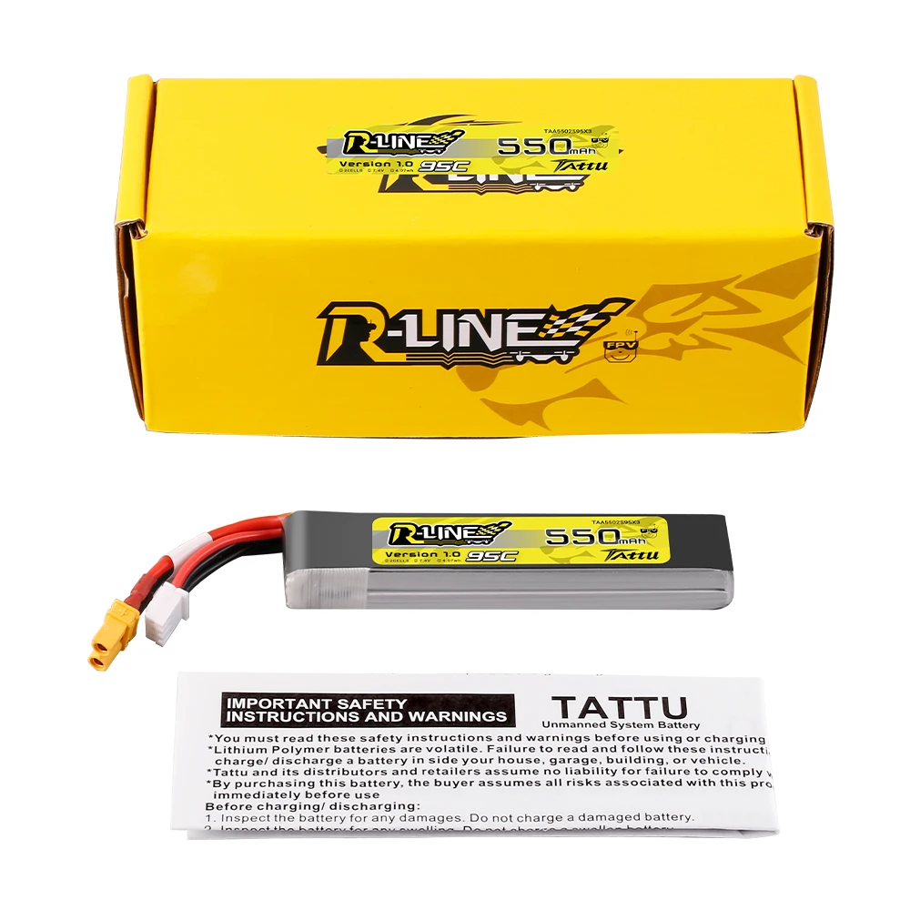 Tattu 550mAh 2S 7.4V Long Lipo Battery | XT30 Plug | R-Line 1.0