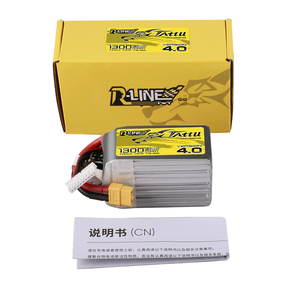 Tattu 1300mAh 8S 130C 29.6V Lipo Battery | XT60 Plug | R-Line 4.0