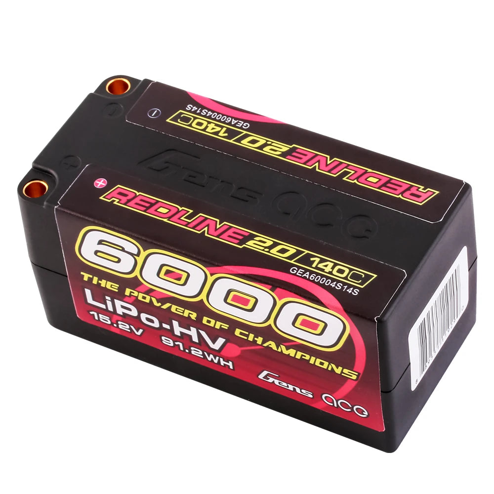 Gens ace 6000mAh 4S 140C 15.2V(HV) Shorty Lipo Battery | 5.0mm bullet | Redline 2.0