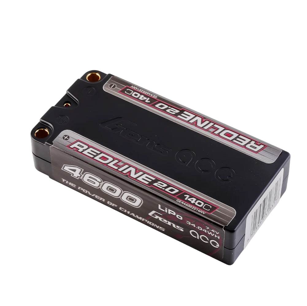 Gens ace 4600mAh 2S 140C 7.4V Shorty Lipo Battery | 5.0mm bullet | Redline 2.0
