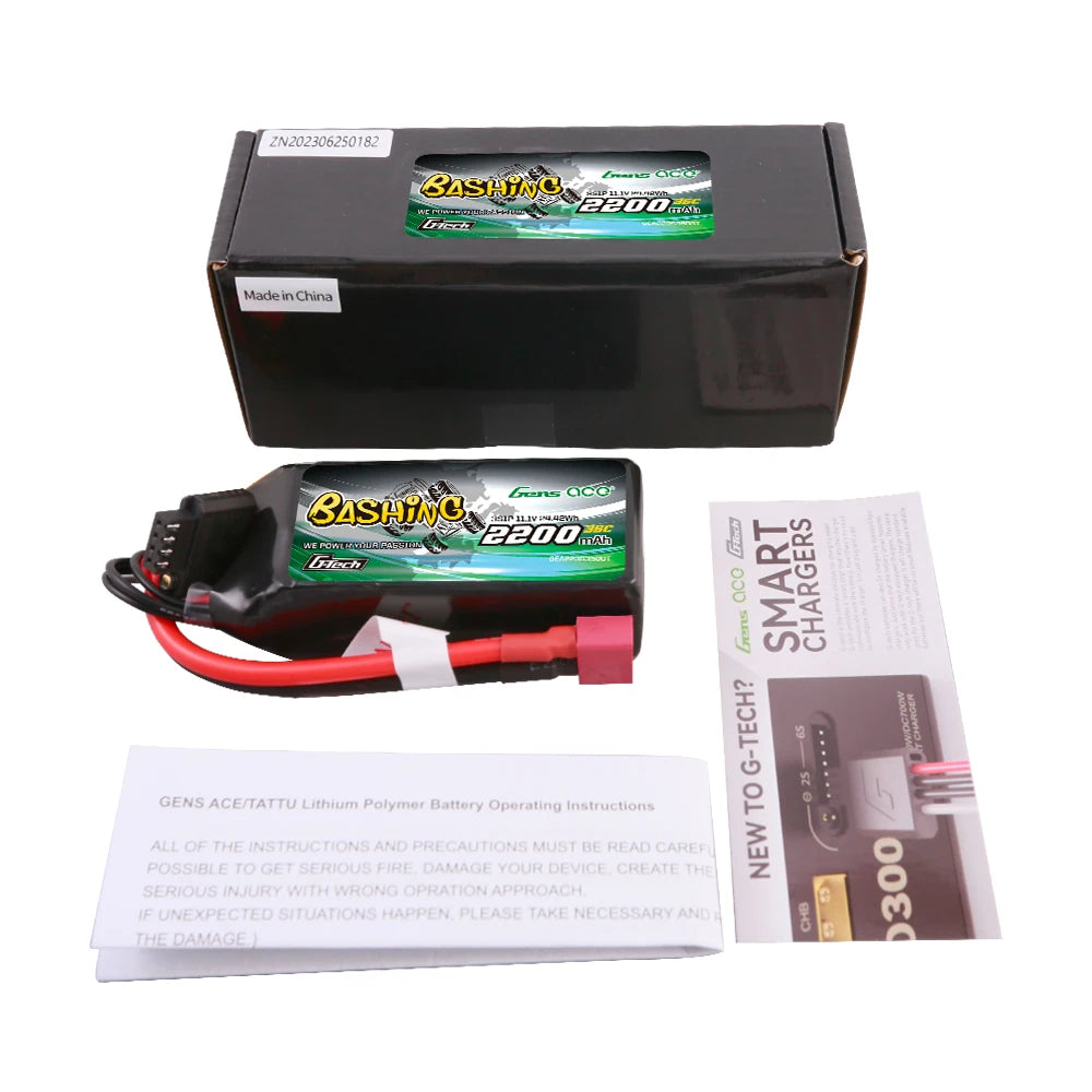 Gens ace 2200mAh 3S 35C 11.1V Lipo Battery | Deans Plug | Bashing