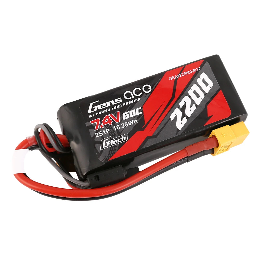 Gens ace 2200mAh 2S 60C 7.4V Lipo Battery | XT60 Plug | Car Classic