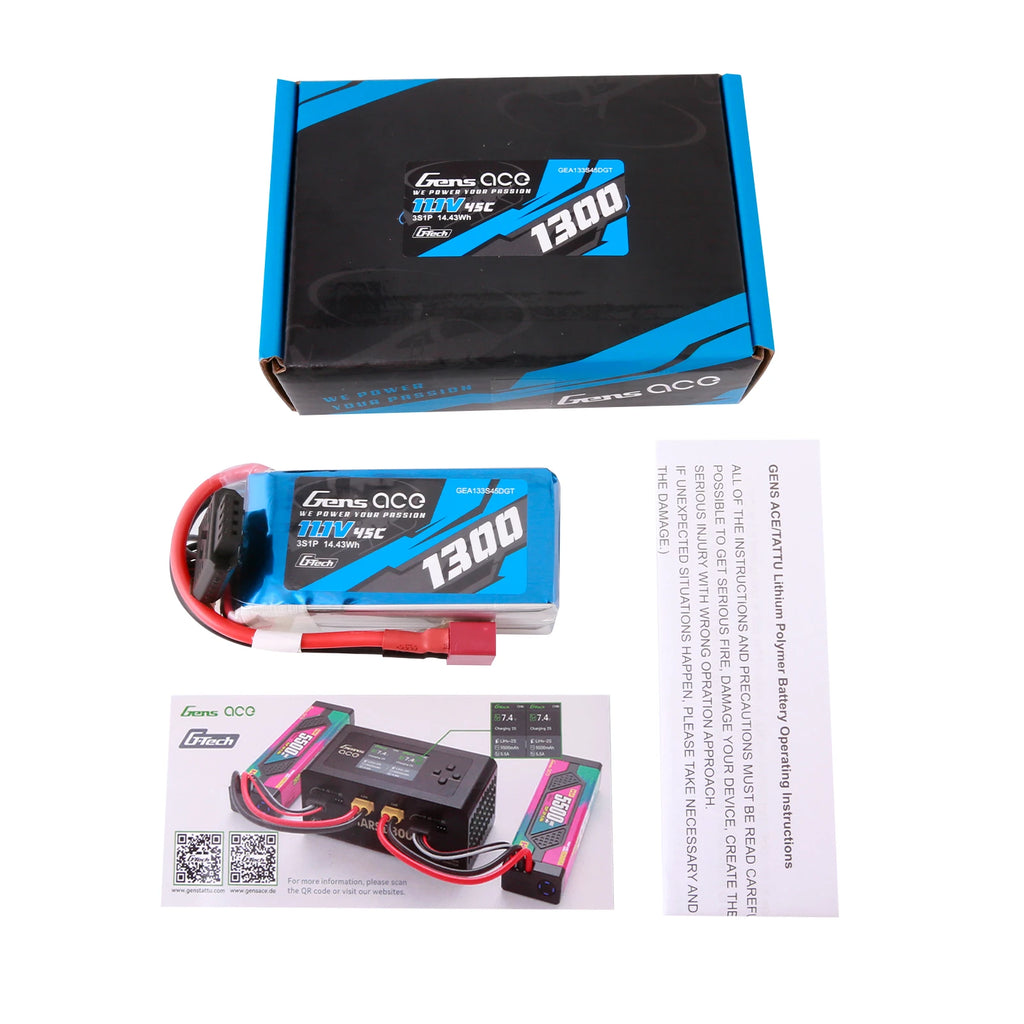 Gens ace 1300mAh 3S 45C 11.1V Lipo Battery | Deans Plug | Air Classic