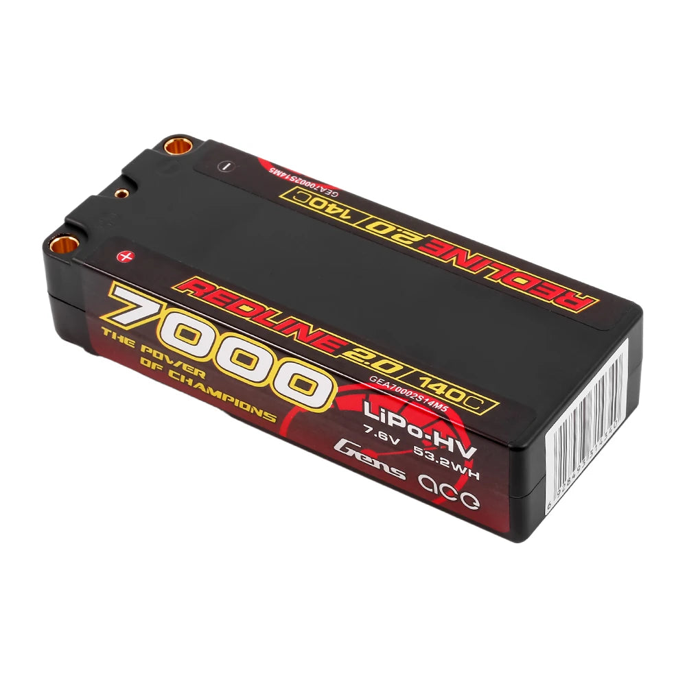 Gens ace 7000mAh 2S 140C 7.6V(HV) Mid-size Lipo Battery | 5.0mm bullet | Redline 2.0