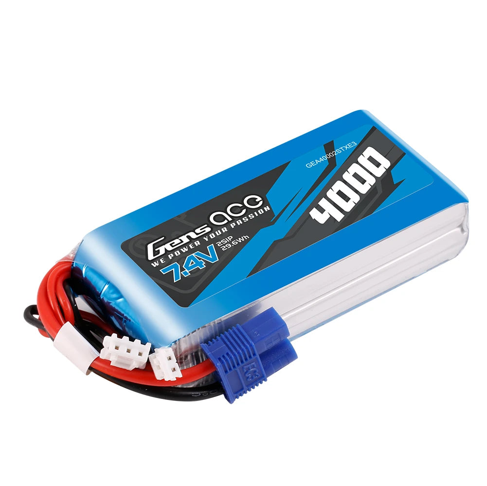 Gens ace 4000mAh 2S 7.4V Lipo Battery | EC3 Plug | TX&RX