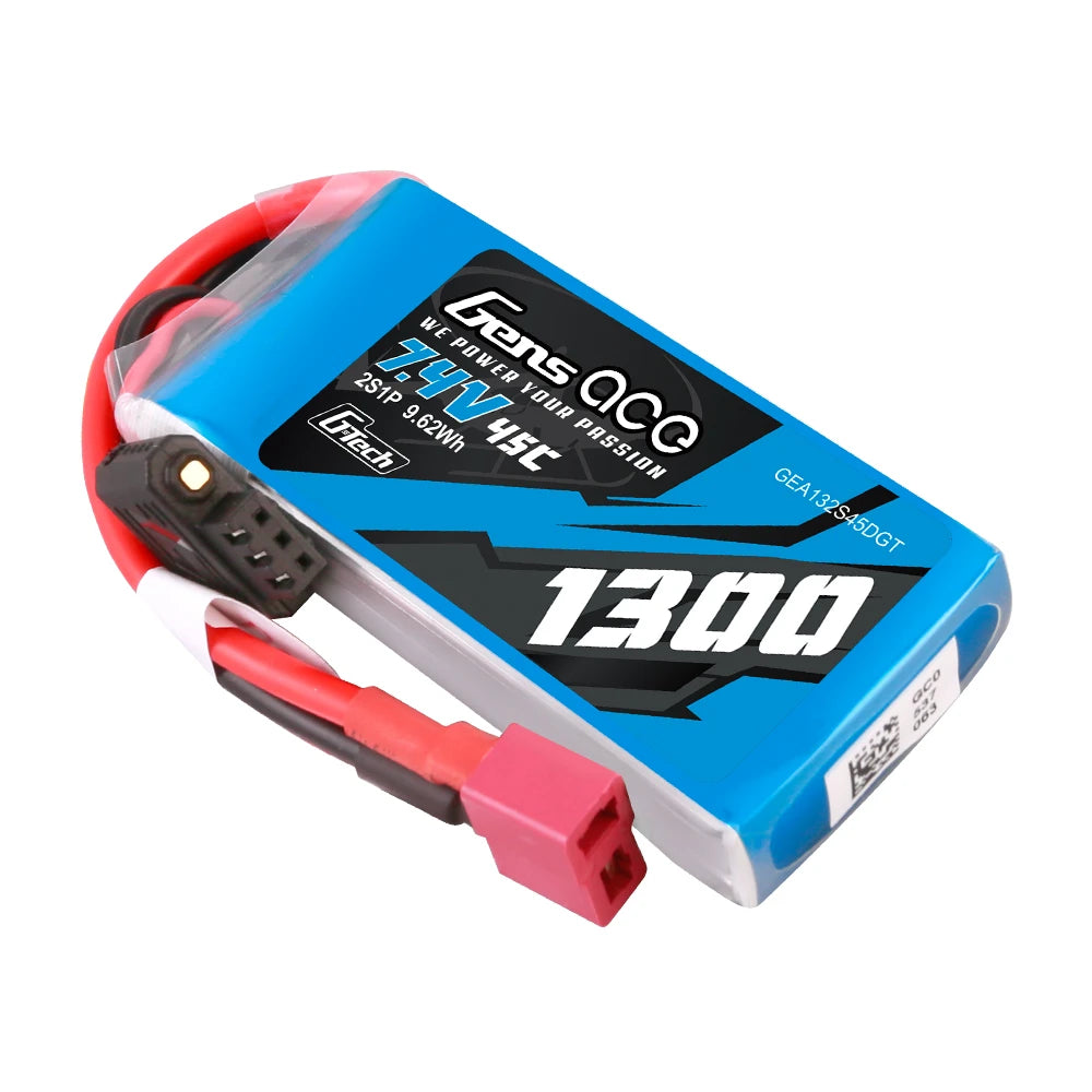 Gens ace 1300mAh 2S 45C 7.4V Lipo Battery | Deans Plug | Air Classic
