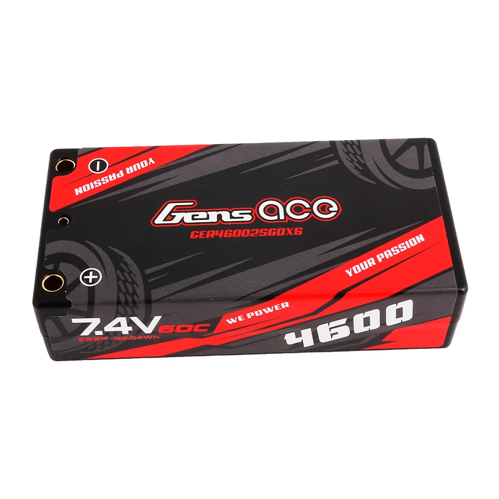 Gens ace 4600mAh 2S 60C 7.4V Shorty Lipo Battery | Hardcase | 4.0mm bullet to XT60 Plug | Car Classic