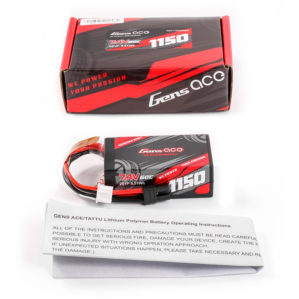 Gens ace 1150mAh 2S 60C 7.4V Lipo Battery | Hardcase | IEC2 Plug | Car Classic (Non-G-Tech)